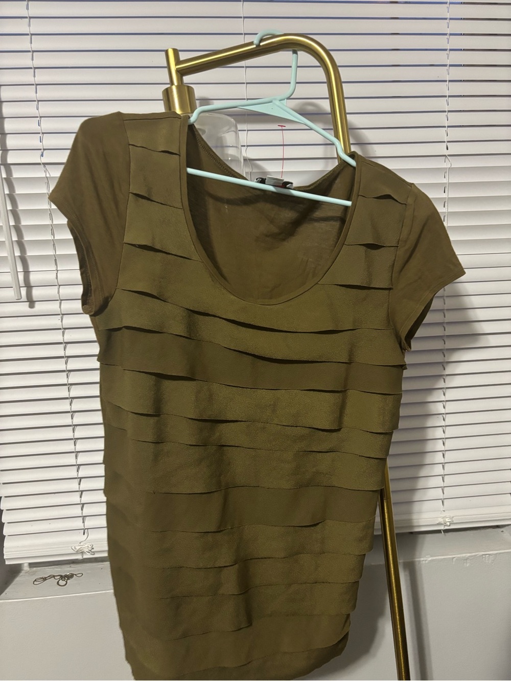 LOFT Olive Layered Ruffle Short Sleeve Tee
